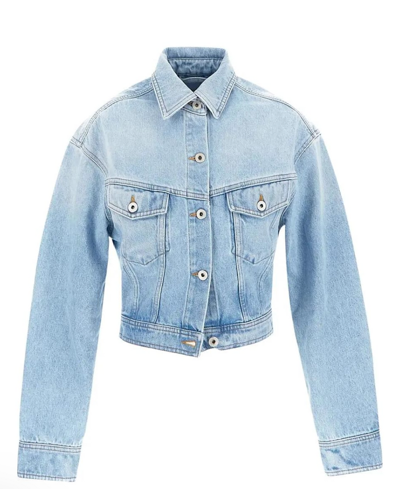 Off-White Toy Box Bleach Crop Jacket Light Blue 38 Brand New
