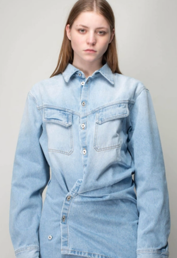 Off-White Womens Toy Box Bleach Twist Shirt Light Blue 36 Brand New