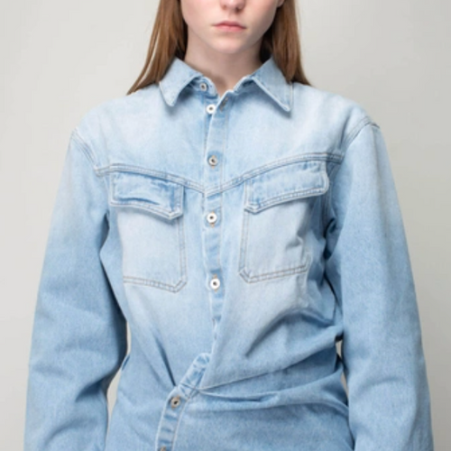 Off-White Womens Toy Box Bleach Twist Shirt Light Blue 36 Brand New