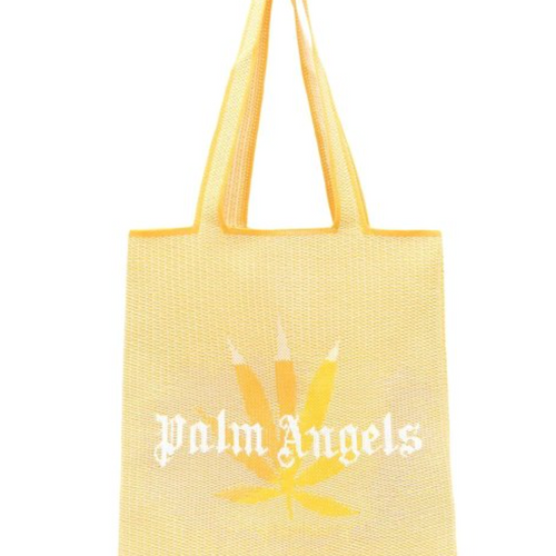 Palm Angels Weed Rafia Shopper Yellow/White Tote Bag (MSRP: $600)