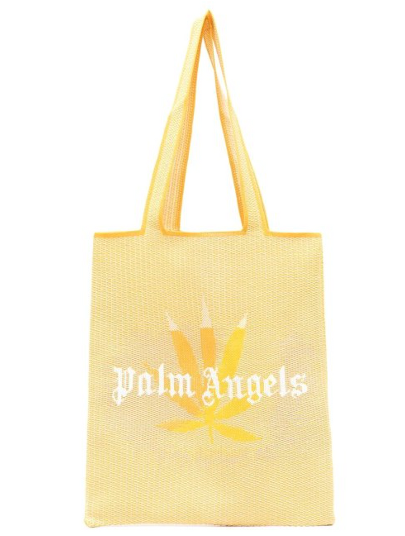 Palm Angels Weed Rafia Shopper Yellow/White Tote Bag (MSRP: $600)