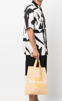 Palm Angels Weed Rafia Shopper Yellow/White Tote Bag (MSRP: $600)