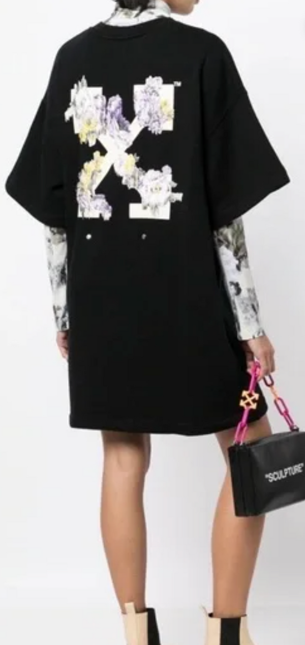 Off-White Flower Arrow Snap Tee Dress Black Small Brand New