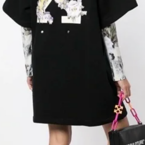 Off-White Flower Arrow Snap Tee Dress Black Small Brand New