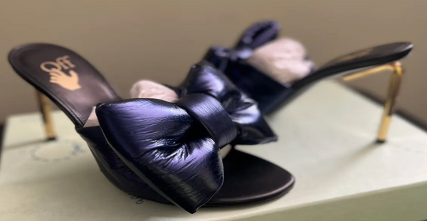 Off-White Womens H-Day Glitter Bow Allen Mule Blue 36 Brand New