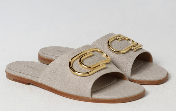 Off-White Womens Gold Paperclip Linen Slide 36 Brand New