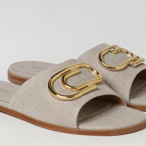 Off-White Womens Gold Paperclip Linen Slide 36 Brand New