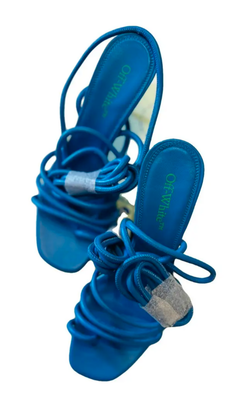 Off-White Womens Plexi Laceup Nappa High Sandal Blue 37 Brand New