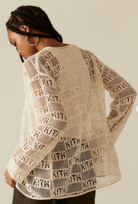 KITH Women's Jace Logo Lace Baseball Shirt - Beige LG (MSRP: $210)
