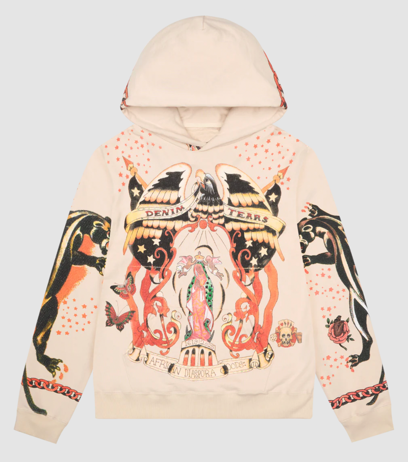 Denim Tears Cream Tattoo Pullover Hoodie Size Medium