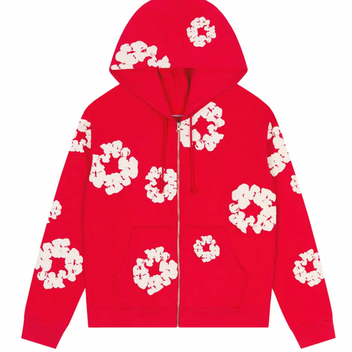 Denim Tears Mono Cotton Wreath Red Zip-Up Hoodie Size Large