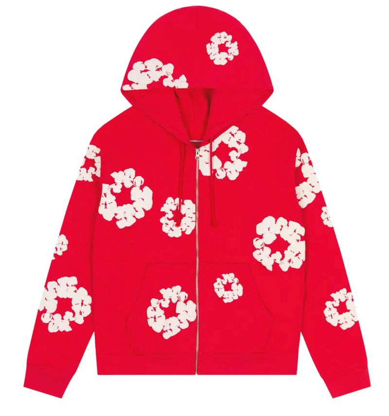 Denim Tears Mono Cotton Wreath Red Zip-Up Hoodie Size Medium