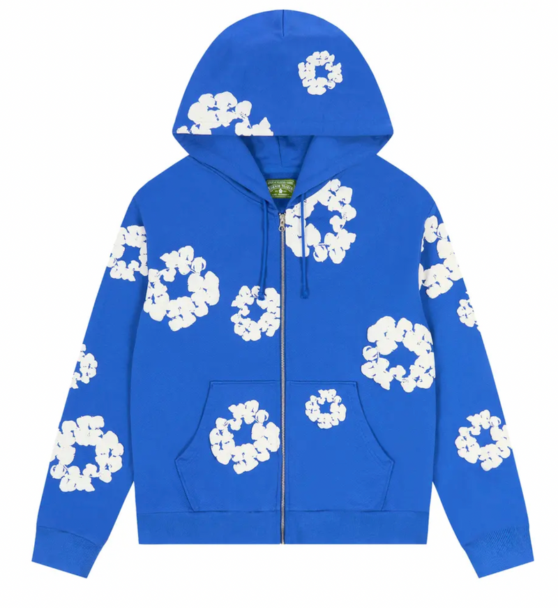 Denim Teats Mono Cotton Wreath Blue Zip-Up Hoodie Size Medium