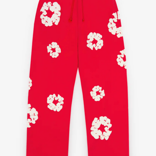 Denim Tears Cotton Wreath Open Hem Red Sweatpants Size Large
