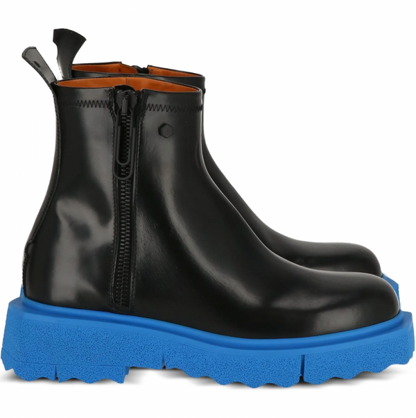 Off-White Mens Leather Sponge Zip Boot Black Blue 41 Brand New