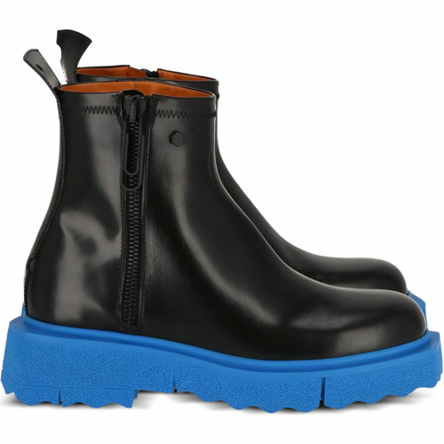 Off-White Mens Leather Sponge Zip Boot Black Blue 41 Brand New