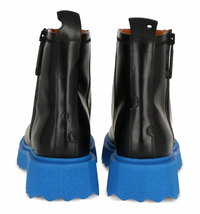 Off-White Mens Leather Sponge Zip Boot Black Blue 41 Brand New