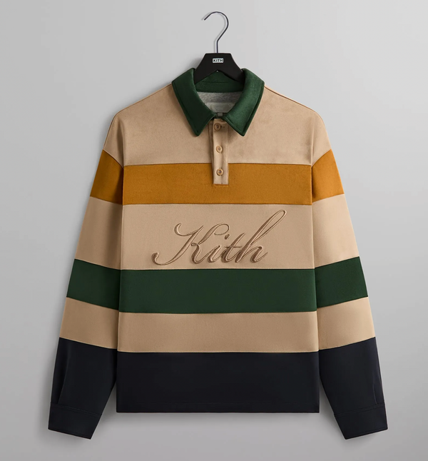 Kith Stripe Microsuede Tanner Pullover L/S Polo - Size Small