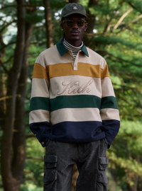 Kith Stripe Microsuede Tanner Pullover L/S Polo - Size Small
