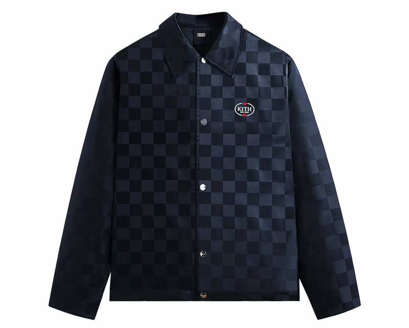 Kith Chekered Satin Coaches Jacket - Nocturnal Navy - Size Small