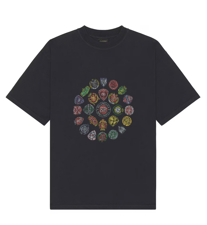 Balenciaga Spiral Crest T-shirt Medium Fit in Faded Black Large Brand New