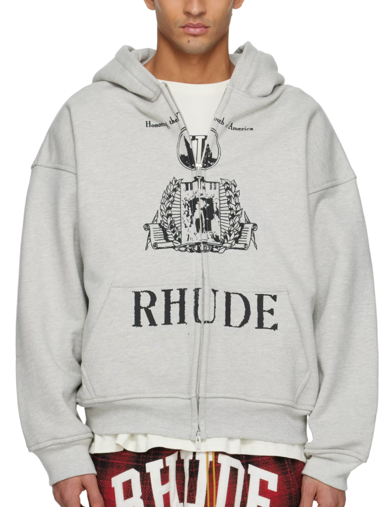 Rhude Gray 'Youth Of America' Zip-Up Hoodie Large Brand New