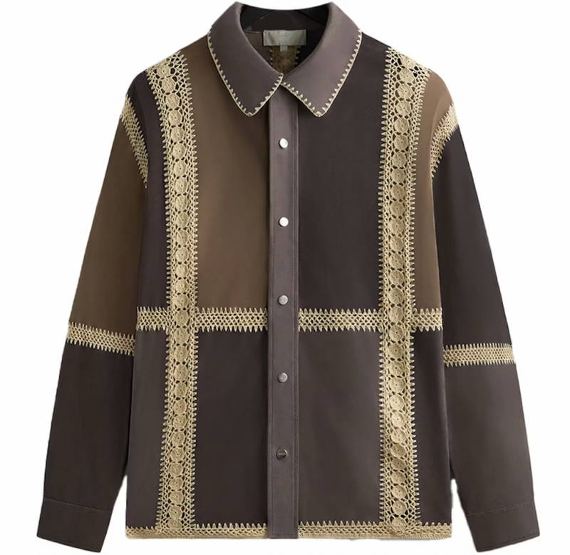 Kith Suede Combo LS Boxy Collared Overshirt - Hematite - Size Small