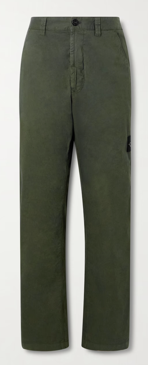 Stone Island Logo Straight Leg Stretch Trousers Green 34 Brand New
