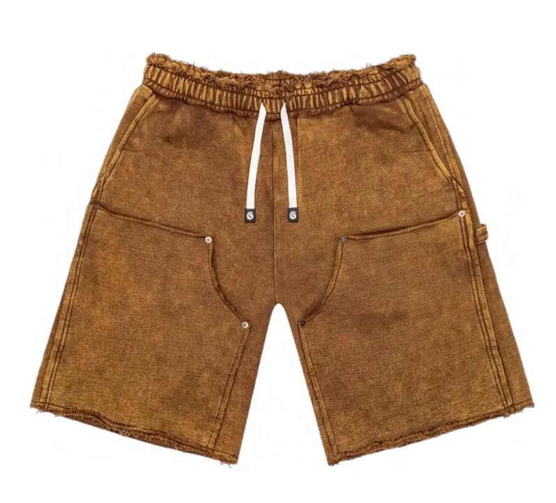 Godspeed Carpenter Distressed Shorts Brown Back Logo
