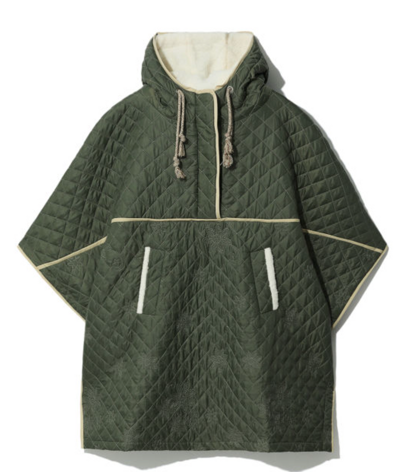 BAPY By BAPE Women's Quilted Embroidered Flower Green Poncho Size XS