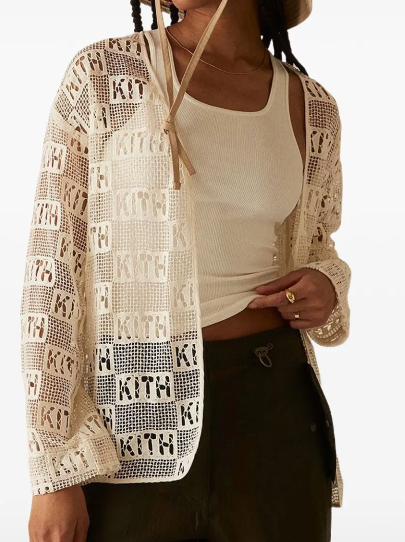 KITH Women's Jace Logo Lace Baseball Shirt - Beige XL (MSRP: $210)