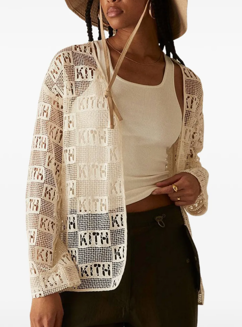 KITH Women's Jace Logo Lace Baseball Shirt - Beige M (MSRP: $210)