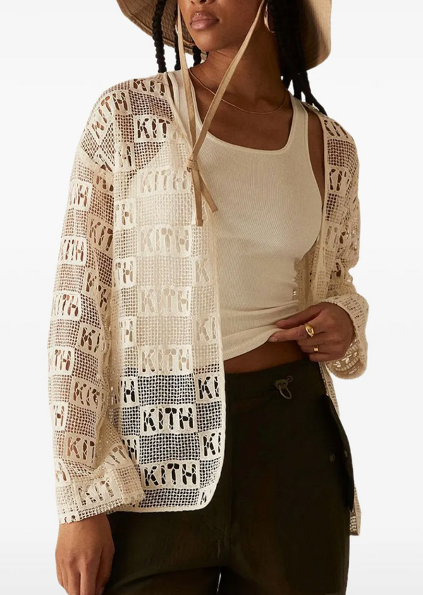 KITH Women's Jace Logo Lace Baseball Shirt - Beige S (MSRP: $210)