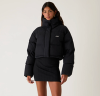Kith Women's Shae Cropped Denim Puffer Jacket 'Washed Black' Size Large