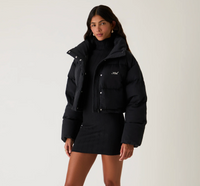Kith Women's Shae Cropped Denim Puffer Jacket 'Washed Black' Size Large