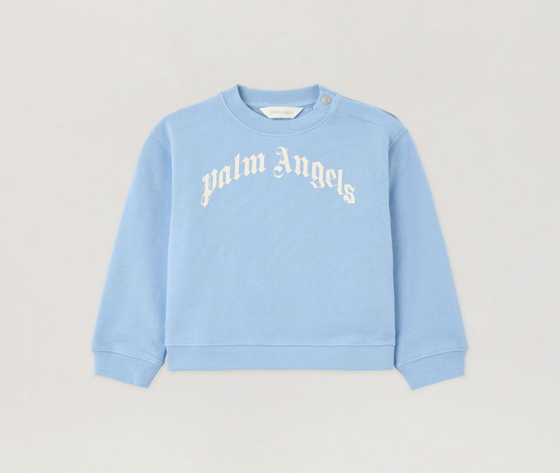 Palm Angels Kids Curved Logo Crewneck Sweater 'Dusty Blue/White' Size 6