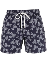 Palm Angels X Vilebrequin Kids Bear Logo Paisley Swim Shorts 'Navy' Size 12