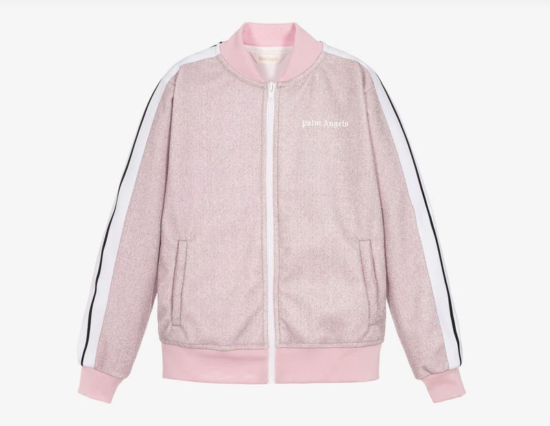 Palm Angels Girl's Logo Lurex Glitter Track Jacket 'Light Pink' Size 10