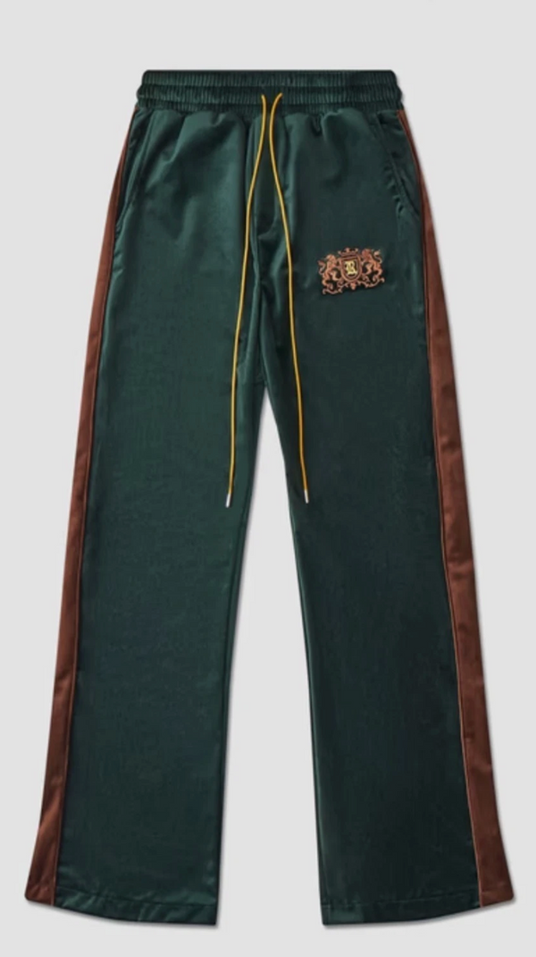 Rhude PJ Crest-Embroidered Velvet Track Pants  Green MSRP $895