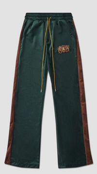 Rhude PJ Crest-Embroidered Velvet Track Pants  Green MSRP $895