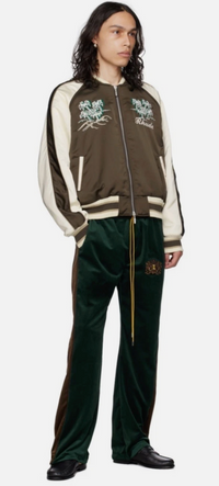 Rhude PJ Crest-Embroidered Velvet Track Pants  Green MSRP $895