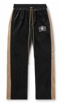 Rhude Crest-Embroidered Drawstring Velvet Track Pants Black