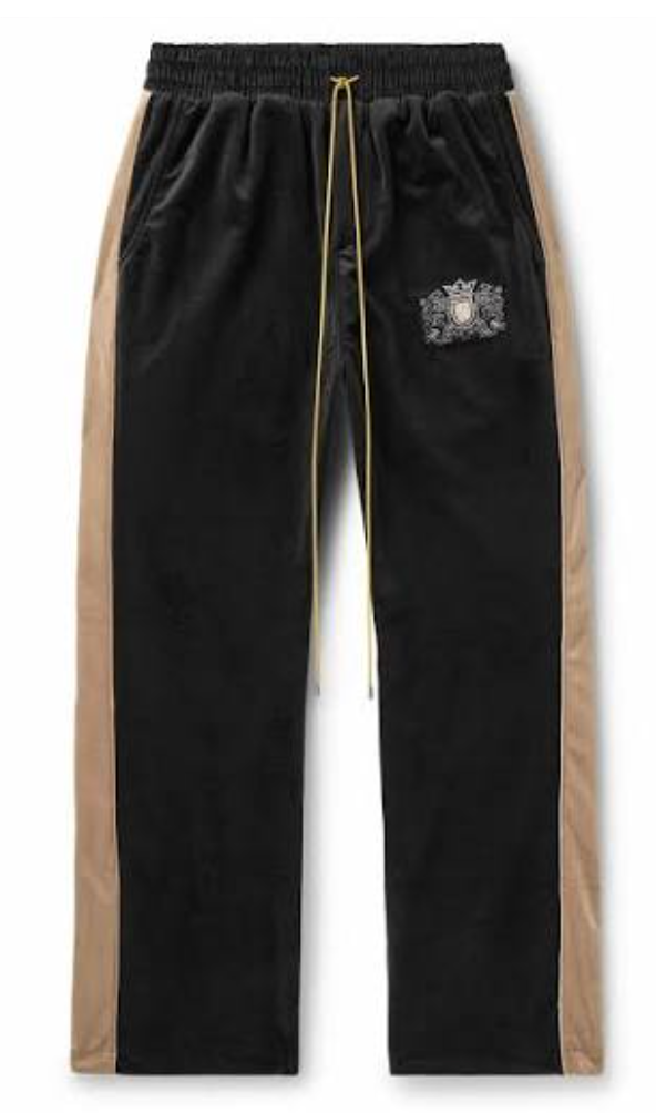 Rhude Crest-Embroidered Drawstring Velvet Track Pants Black