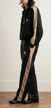 Rhude Crest-Embroidered Drawstring Velvet Track Pants Black