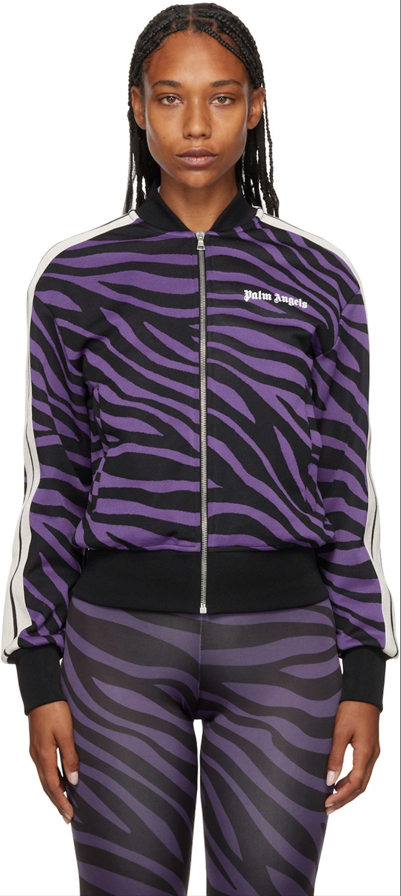 Palm Angels Women's Jaquard Zebra Track Bomber 'Purple/Black' Size Medium