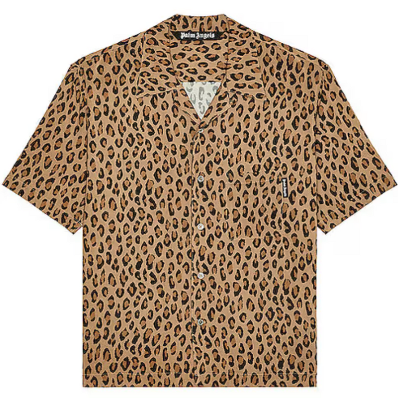 Palm Angels Animalier Bowling Shirt Short Sleeve Beige Black