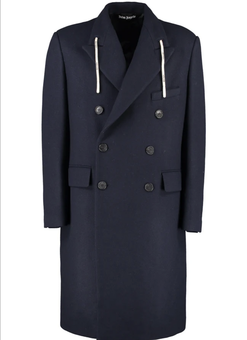 Palm Angels String Wool Coat 'Navy Blue/Black' Size 52