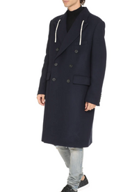 Palm Angels String Wool Coat 'Navy Blue/Black' Size 52