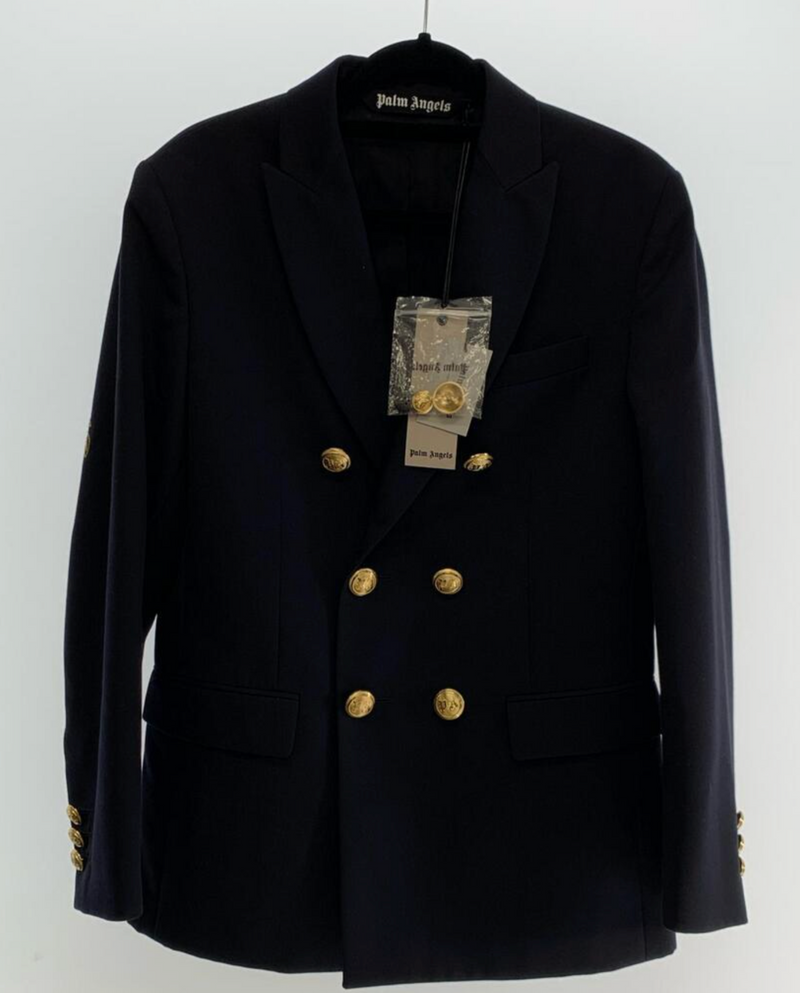 Palm Angels Embroidered Palm Sleeve Suit Jacket 'Navy Blue/Black' Size 50