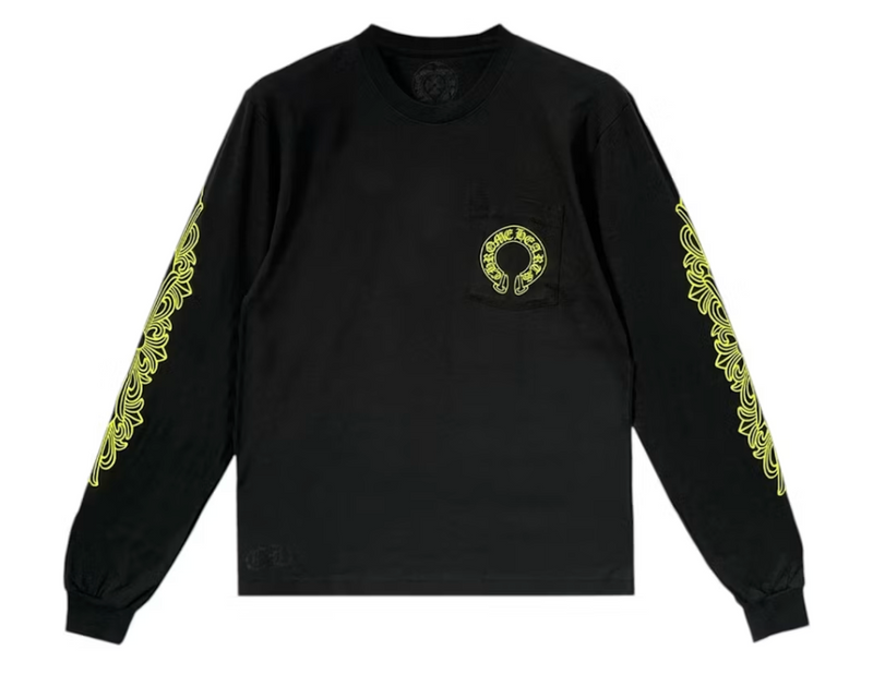 Chrome Hearts Neon Yellow Horseshoe Long Sleeve Tee Black/Neon